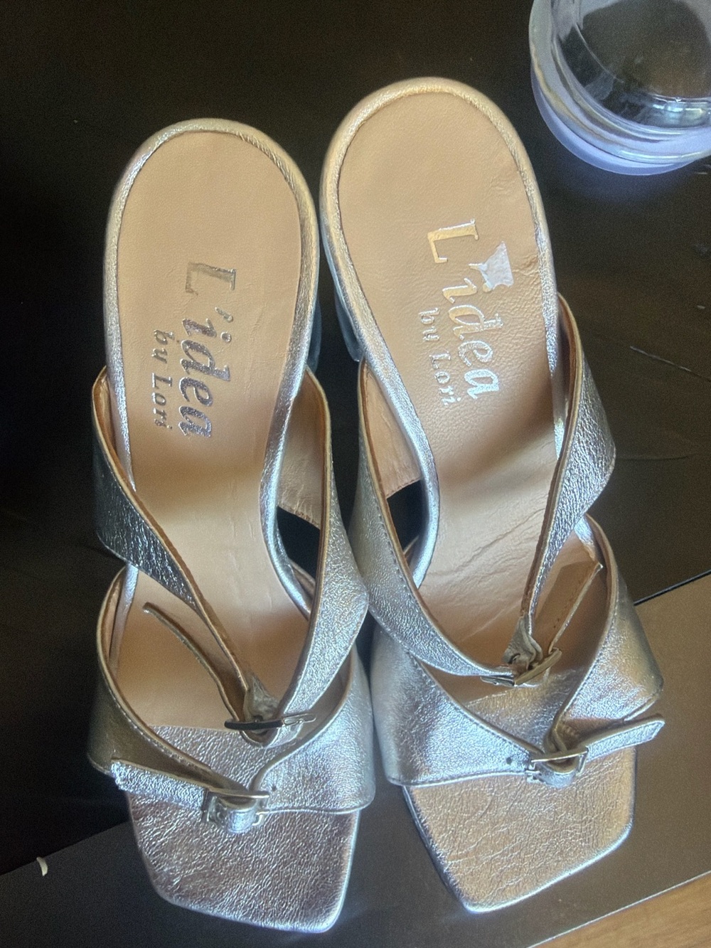 Vero Cuoio Metallic Gold Twist-Strap Slide Mules